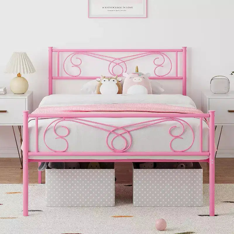 Struttura Letto Matrimoniale King Size in Metallo con Testiera e Supporto a Doghe in Acciaio, con 35 cm di Spazio Contenitore, Nessuna Rete a Molle Necessaria, Facile da Montare