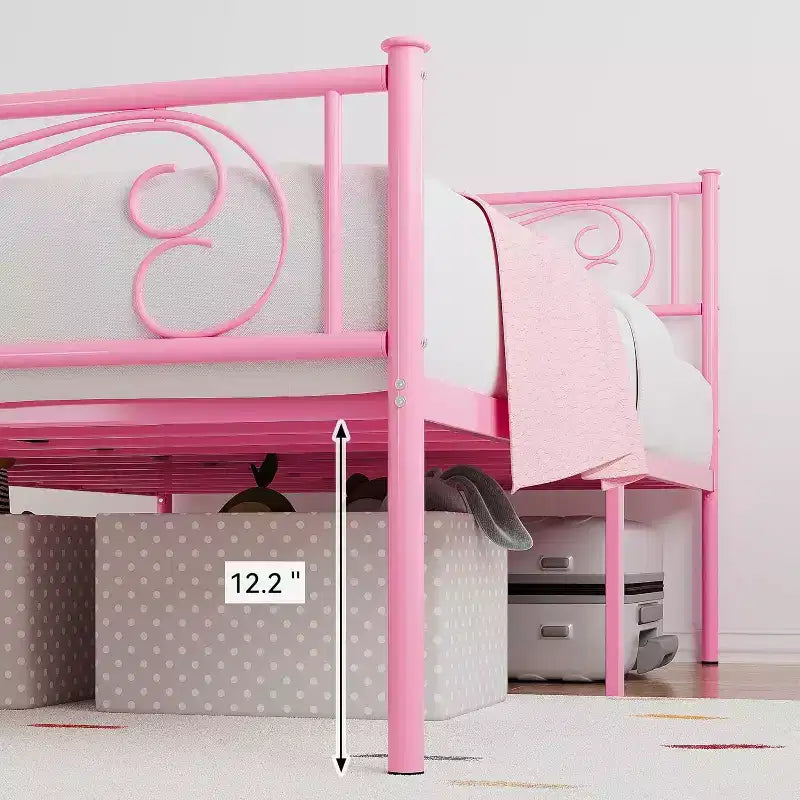 Struttura Letto Matrimoniale King Size in Metallo con Testiera e Supporto a Doghe in Acciaio, con 35 cm di Spazio Contenitore, Nessuna Rete a Molle Necessaria, Facile da Montare