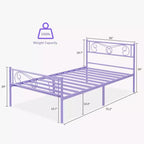 Struttura Letto Matrimoniale King Size in Metallo con Testiera e Supporto a Doghe in Acciaio, con 35 cm di Spazio Contenitore, Nessuna Rete a Molle Necessaria, Facile da Montare