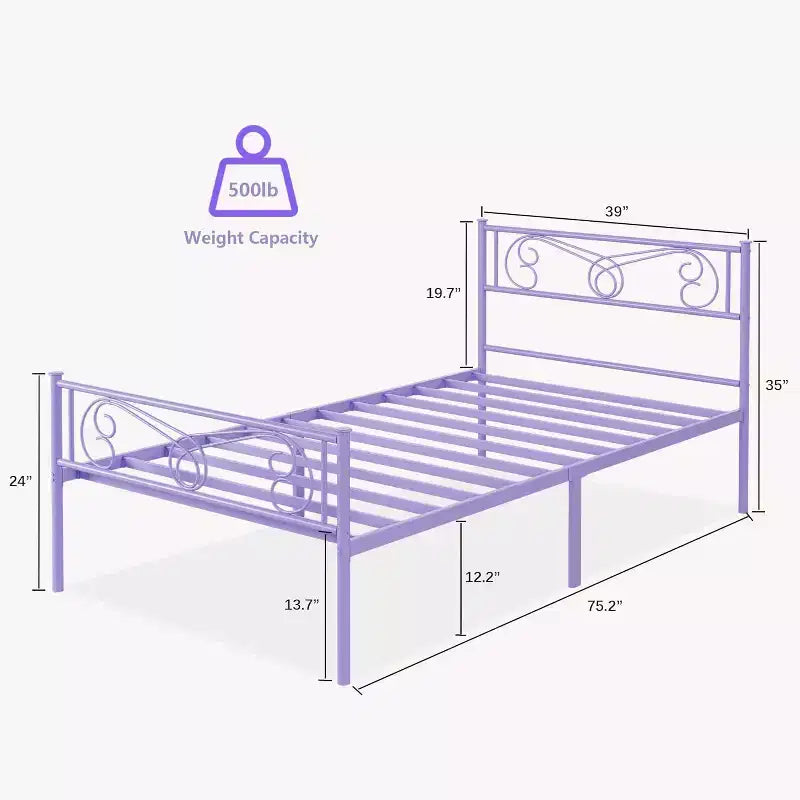 Struttura Letto Matrimoniale King Size in Metallo con Testiera e Supporto a Doghe in Acciaio, con 35 cm di Spazio Contenitore, Nessuna Rete a Molle Necessaria, Facile da Montare