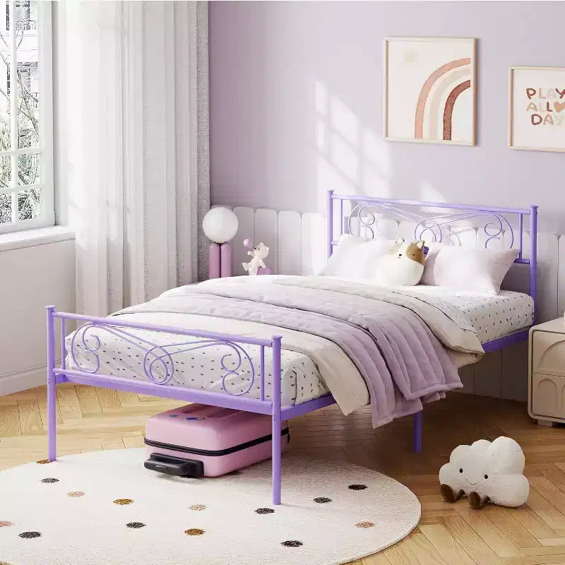 Struttura Letto Matrimoniale King Size in Metallo con Testiera e Supporto a Doghe in Acciaio, con 35 cm di Spazio Contenitore, Nessuna Rete a Molle Necessaria, Facile da Montare