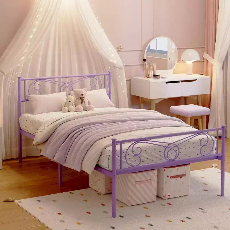 Struttura Letto Matrimoniale King Size in Metallo con Testiera e Supporto a Doghe in Acciaio, con 35 cm di Spazio Contenitore, Nessuna Rete a Molle Necessaria, Facile da Montare