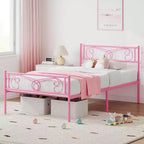 Struttura Letto Matrimoniale King Size in Metallo con Testiera e Supporto a Doghe in Acciaio, con 35 cm di Spazio Contenitore, Nessuna Rete a Molle Necessaria, Facile da Montare