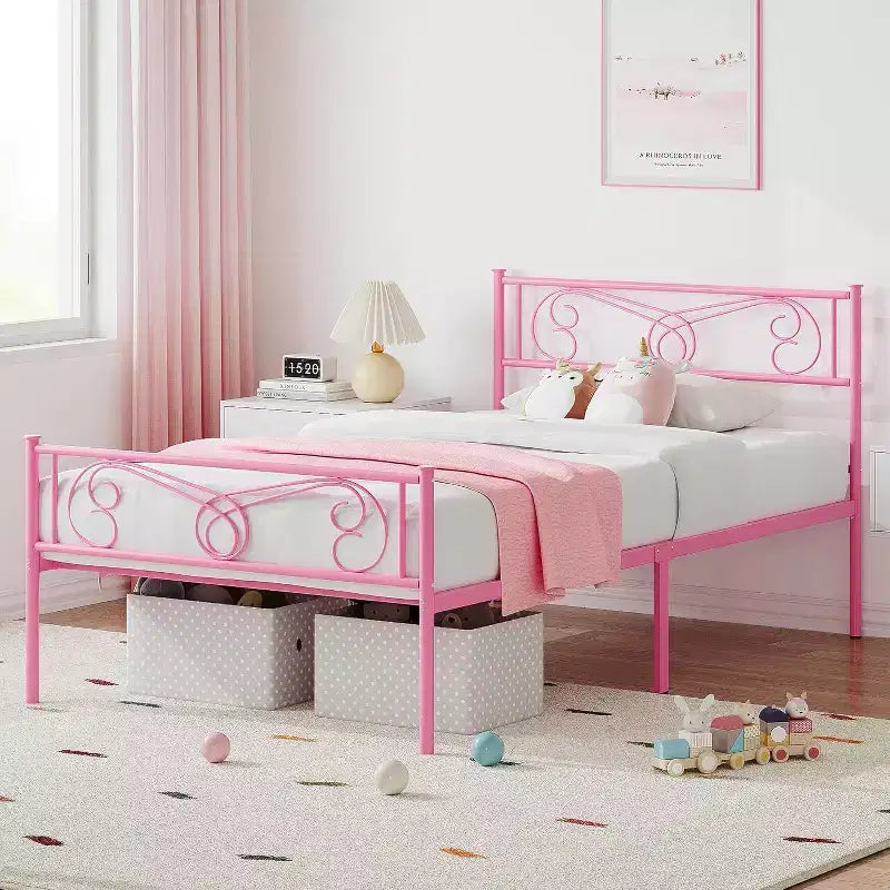 Struttura Letto Matrimoniale King Size in Metallo con Testiera e Supporto a Doghe in Acciaio, con 35 cm di Spazio Contenitore, Nessuna Rete a Molle Necessaria, Facile da Montare