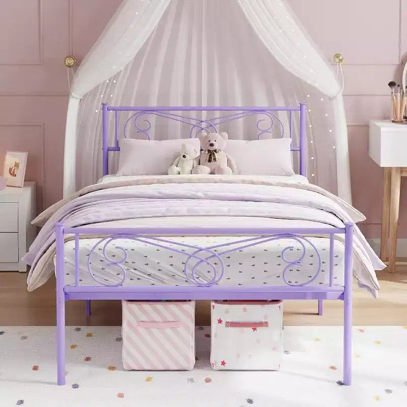 Struttura Letto Matrimoniale King Size in Metallo con Testiera e Supporto a Doghe in Acciaio, con 35 cm di Spazio Contenitore, Nessuna Rete a Molle Necessaria, Facile da Montare