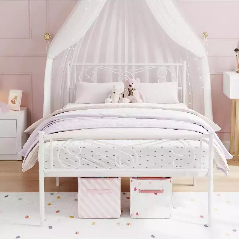 Struttura Letto Matrimoniale King Size in Metallo con Testiera e Supporto a Doghe in Acciaio, con 35 cm di Spazio Contenitore, Nessuna Rete a Molle Necessaria, Facile da Montare