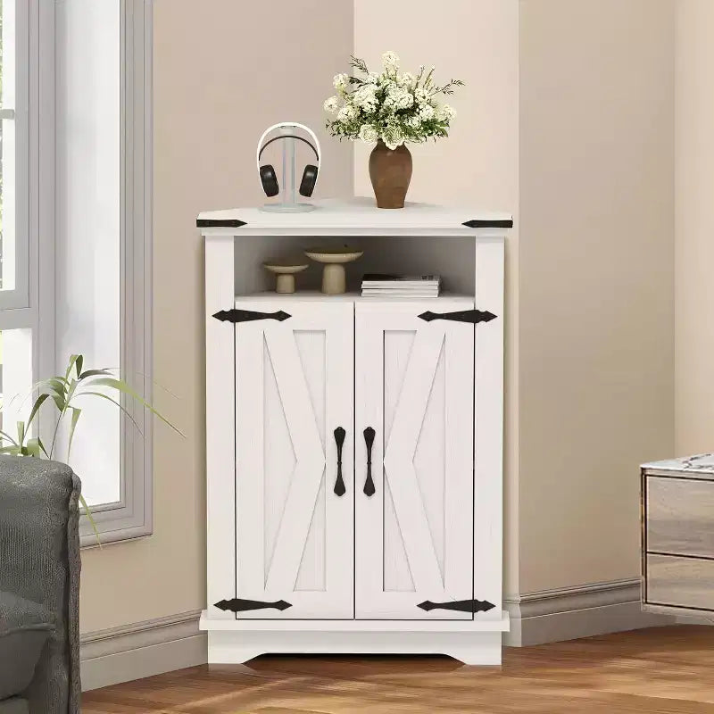 Tavolino da bagno rustico con contenitore, piccolo mobile angolare con ante scorrevoli e ripiano regolabile per piccoli spazi, cucina, soggiorno