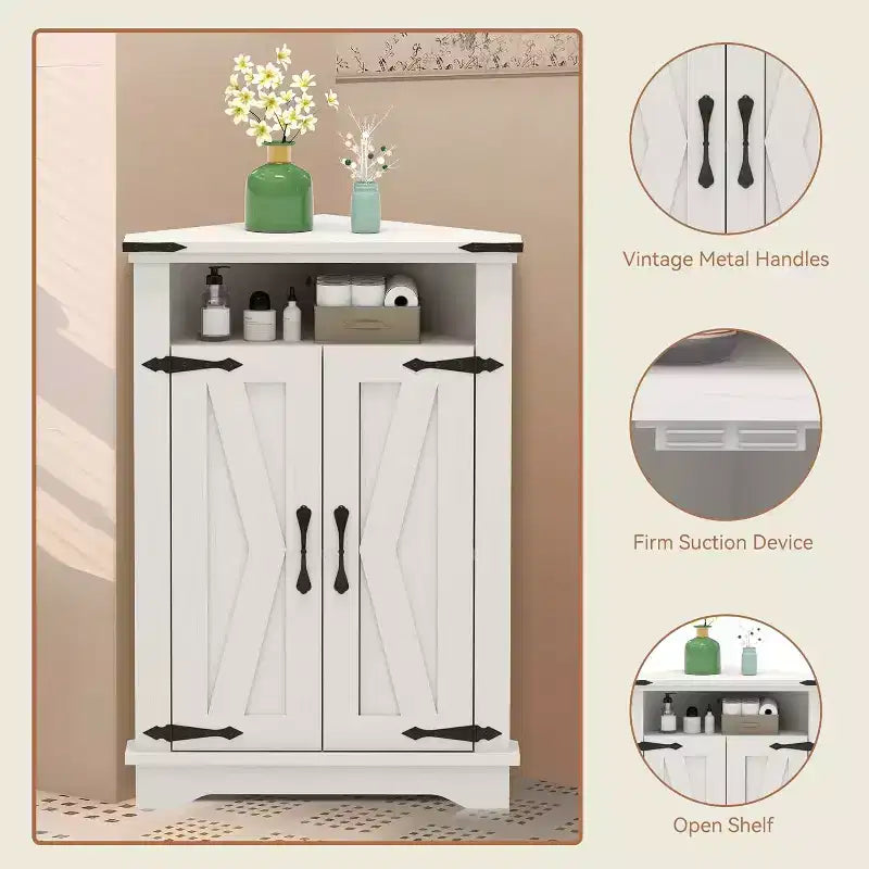 Tavolino da bagno rustico con contenitore, piccolo mobile angolare con ante scorrevoli e ripiano regolabile per piccoli spazi, cucina, soggiorno