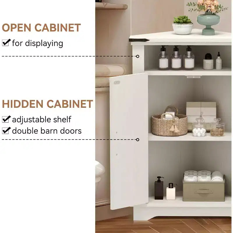 Tavolino da bagno rustico con contenitore, piccolo mobile angolare con ante scorrevoli e ripiano regolabile per piccoli spazi, cucina, soggiorno