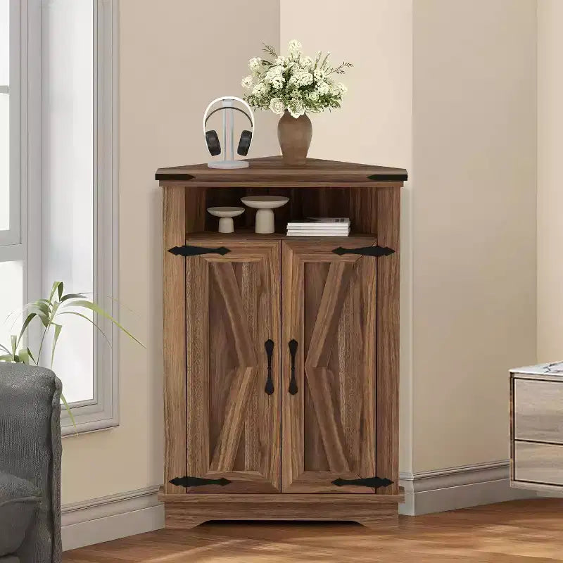 Tavolino da bagno rustico con contenitore, piccolo mobile angolare con ante scorrevoli e ripiano regolabile per piccoli spazi, cucina, soggiorno