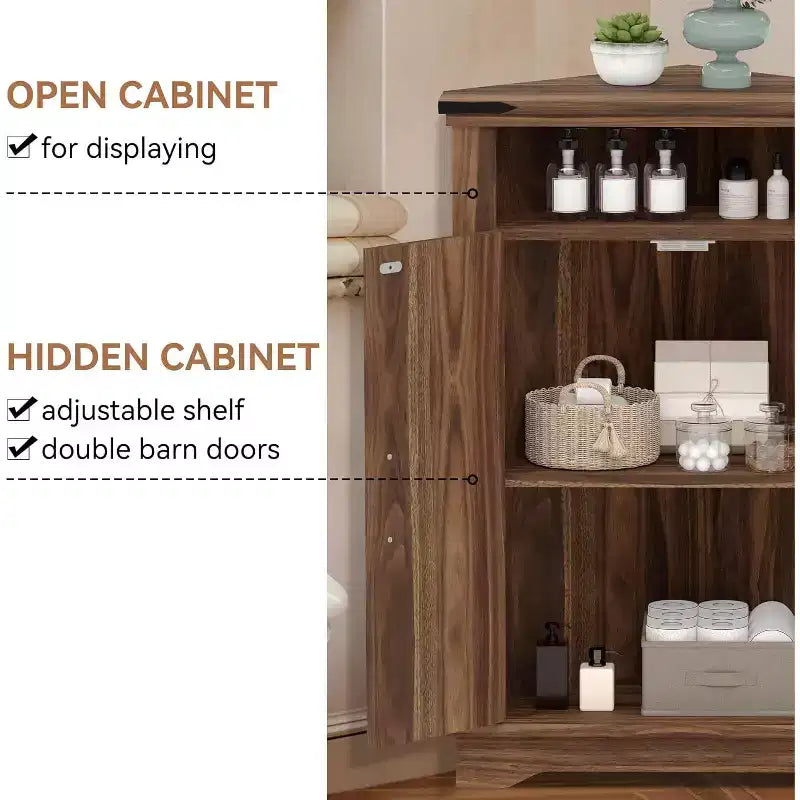 Tavolino da bagno rustico con contenitore, piccolo mobile angolare con ante scorrevoli e ripiano regolabile per piccoli spazi, cucina, soggiorno