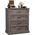 Farmhouse 4 Drawer Dresser for Bedroom, Tall Chest of Drawers with Metal Handles, Rustic Wooden Dresser TV Stand, for Living Room, Hallway