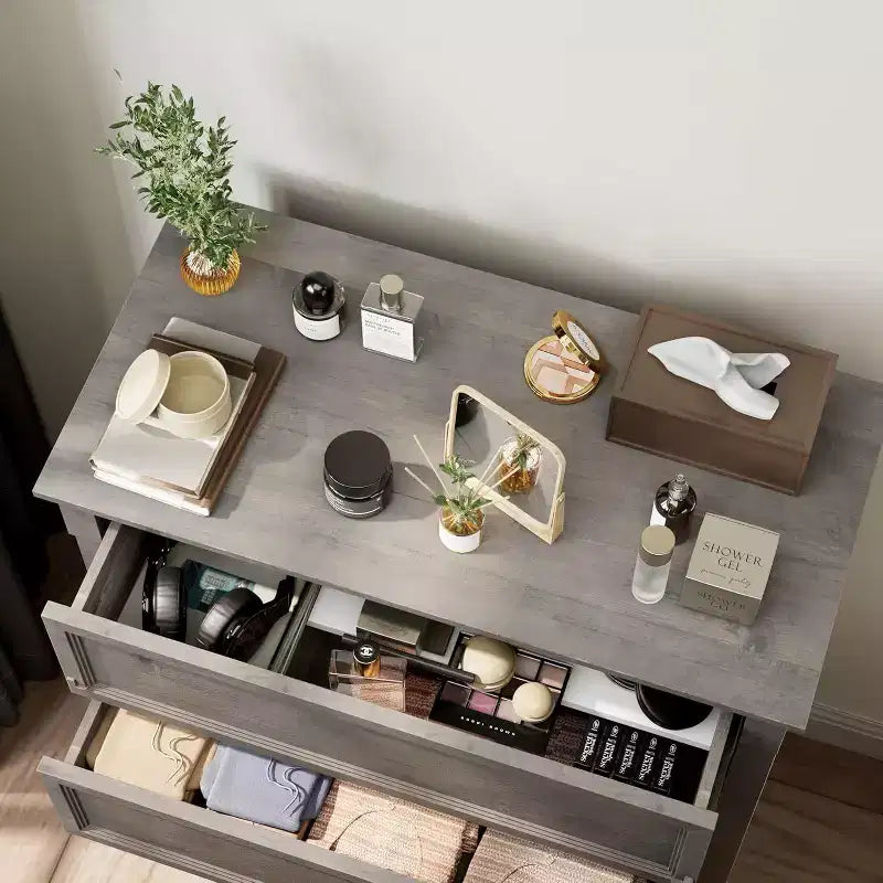Comò a 4 cassetti stile rustico per camera da letto, cassettiera alta con maniglie in metallo, comò TV rustico in legno, per soggiorno, corridoio
