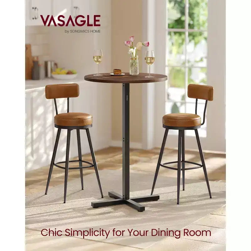 Tavolino da cocktail rotondo alto per piccoli spazi, tavolo da bar diametro 60 cm con base a croce e piedini regolabili, per 2-3 persone, altezza 104 cm