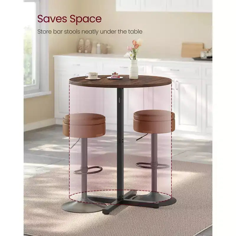 Tavolino da cocktail rotondo alto per piccoli spazi, tavolo da bar diametro 60 cm con base a croce e piedini regolabili, per 2-3 persone, altezza 104 cm