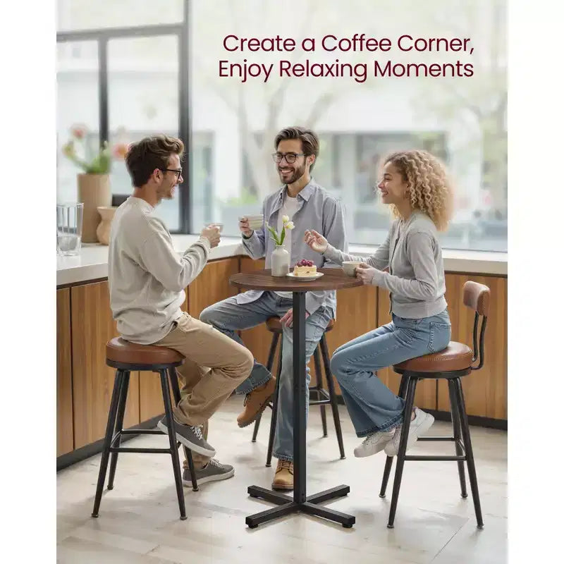 Tavolino da cocktail rotondo alto per piccoli spazi, tavolo da bar diametro 60 cm con base a croce e piedini regolabili, per 2-3 persone, altezza 104 cm