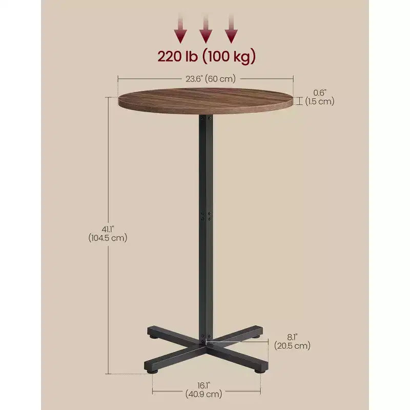 Tavolino da cocktail rotondo alto per piccoli spazi, tavolo da bar diametro 60 cm con base a croce e piedini regolabili, per 2-3 persone, altezza 104 cm