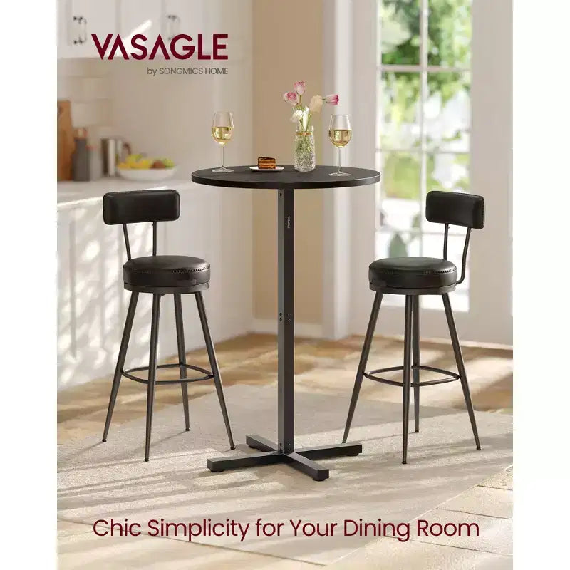 Tavolino da cocktail rotondo alto per piccoli spazi, tavolo da bar diametro 60 cm con base a croce e piedini regolabili, per 2-3 persone, altezza 104 cm