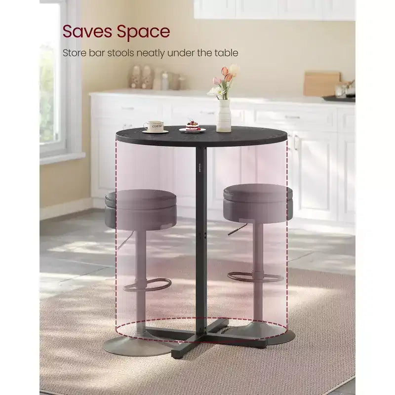 Tavolino da cocktail rotondo alto per piccoli spazi, tavolo da bar diametro 60 cm con base a croce e piedini regolabili, per 2-3 persone, altezza 104 cm