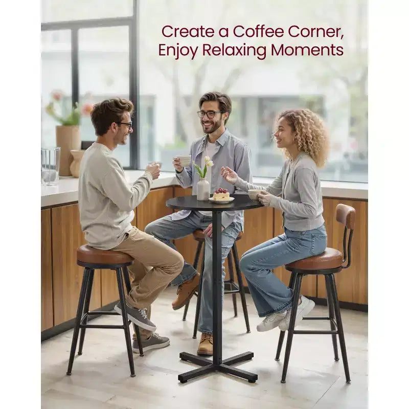 Tavolino da cocktail rotondo alto per piccoli spazi, tavolo da bar diametro 60 cm con base a croce e piedini regolabili, per 2-3 persone, altezza 104 cm