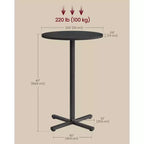 Tavolino da cocktail rotondo alto per piccoli spazi, tavolo da bar diametro 60 cm con base a croce e piedini regolabili, per 2-3 persone, altezza 104 cm