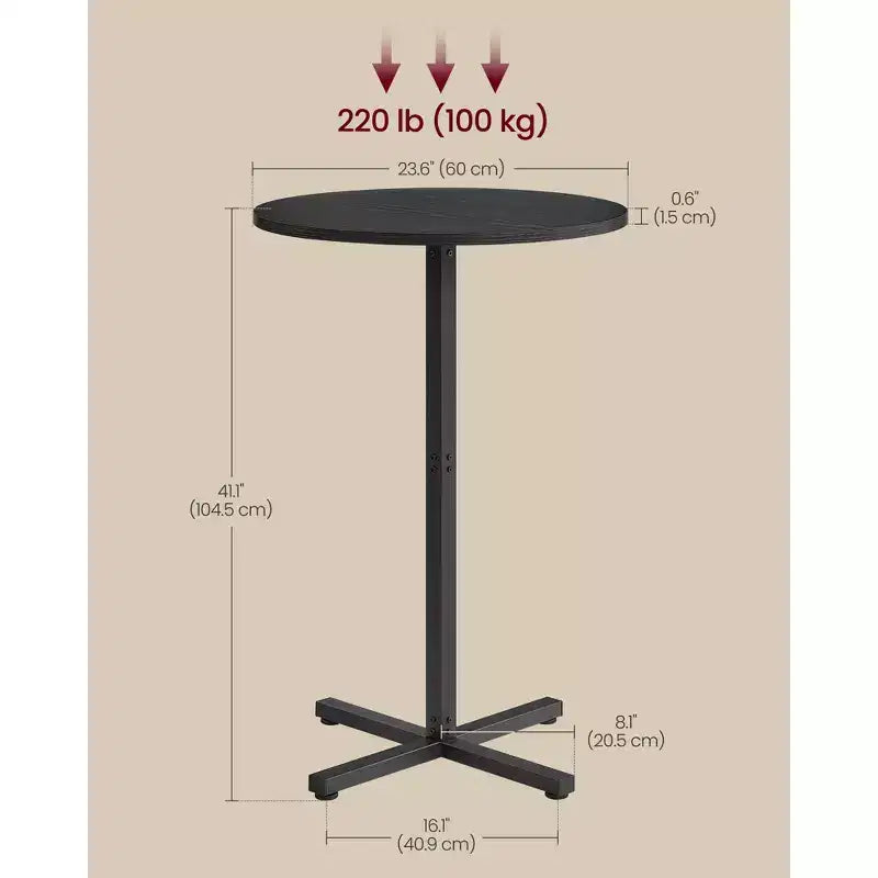 Tavolino da cocktail rotondo alto per piccoli spazi, tavolo da bar diametro 60 cm con base a croce e piedini regolabili, per 2-3 persone, altezza 104 cm