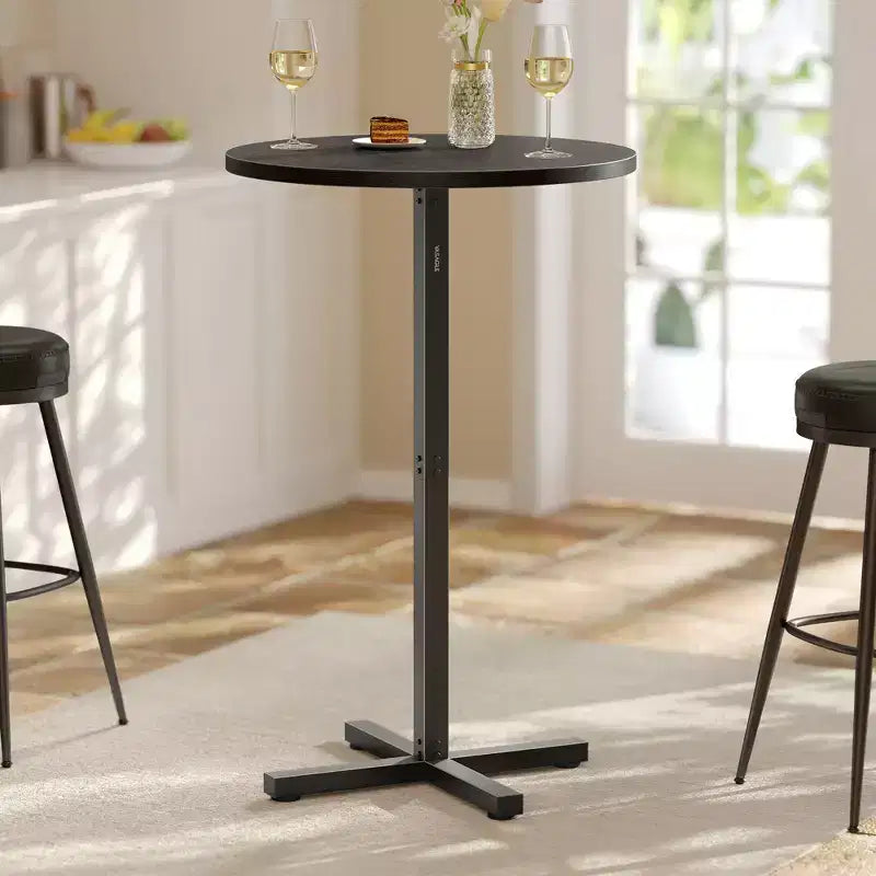 Tavolino da cocktail rotondo alto per piccoli spazi, tavolo da bar diametro 60 cm con base a croce e piedini regolabili, per 2-3 persone, altezza 104 cm