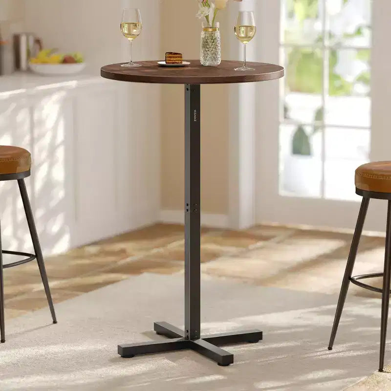 Tavolino da cocktail rotondo alto per piccoli spazi, tavolo da bar diametro 60 cm con base a croce e piedini regolabili, per 2-3 persone, altezza 104 cm