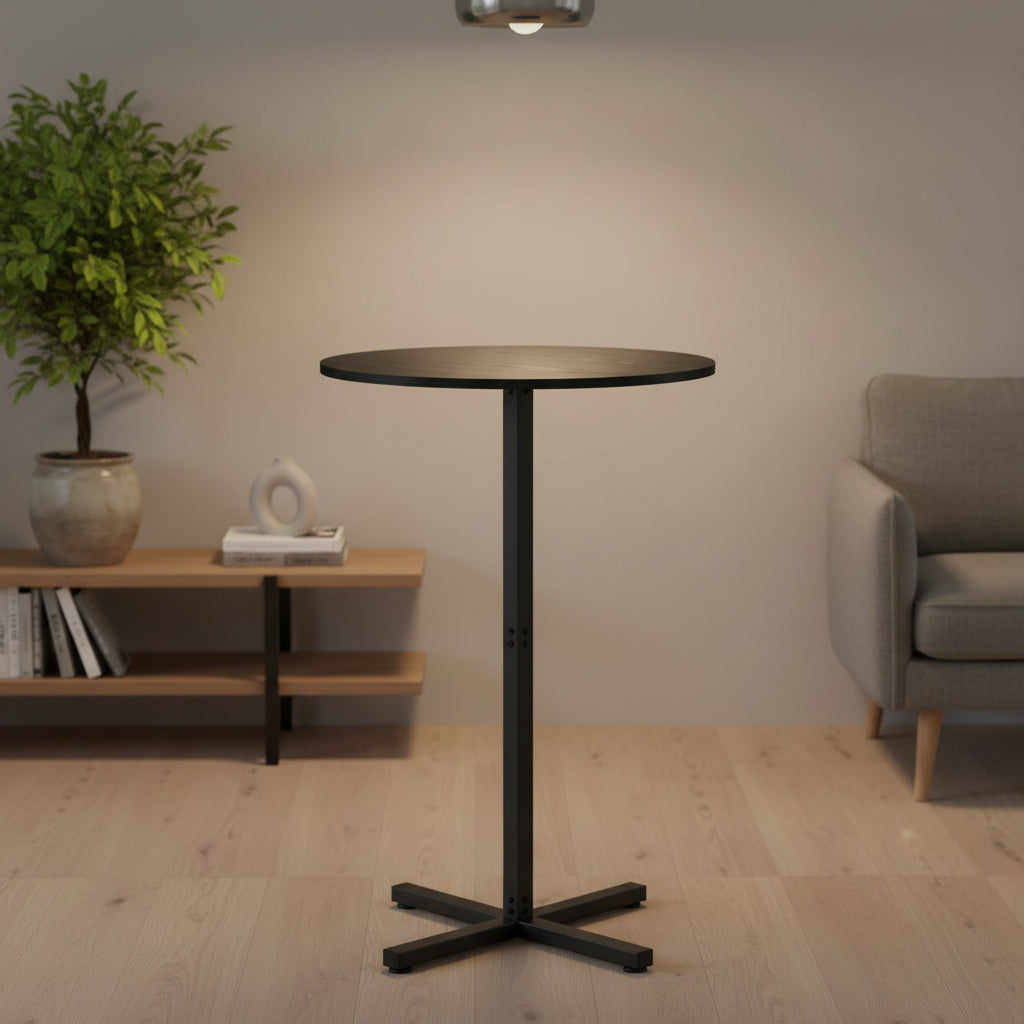 Round High-Top Cocktail Table for Small Spaces, 23.6 Inch Dia Bar Table with Cross Base and Adjustable Feet, Seats 2-3, 41.1 Height