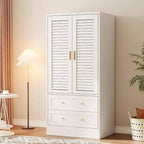 Armadio Guardaroba in Legno da 65 Pollici con Asta Appendini, Mobile Contenitore Moderno con 2 Ante e 2 Cassetti, per Camera da Letto, Guardaroba