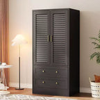 Armadio Guardaroba in Legno da 65 Pollici con Asta Appendini, Mobile Contenitore Moderno con 2 Ante e 2 Cassetti, per Camera da Letto, Guardaroba