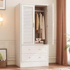 Armadio Guardaroba in Legno da 65 Pollici con Asta Appendini, Mobile Contenitore Moderno con 2 Ante e 2 Cassetti, per Camera da Letto, Guardaroba