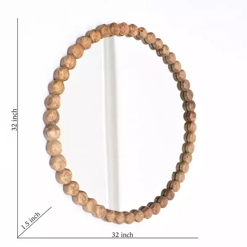 Specchio da Parete Rotondo Decorativo Moderno GDFStudio Arabella in Legno e Vetro con Design a Perline in Legno