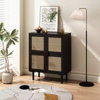Mobile credenza in rattan Okak, mobile buffet con 4 ante e 8 ripiani, mobiletto contenitore per soggiorno, sala da pranzo, cucina