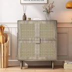 Mobile credenza in rattan Okak, mobile buffet con 4 ante e 8 ripiani, mobiletto contenitore per soggiorno, sala da pranzo, cucina