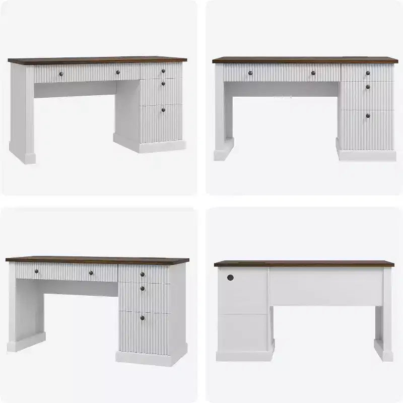 COZONY 60 Scrivania Direzionale Moderna con Piano in Legno Scanalato, Mobile Archivio e Cassetti, Scrivania Spaziosa con Contenitore per Ufficio Domestico, Studio e Camera da Letto