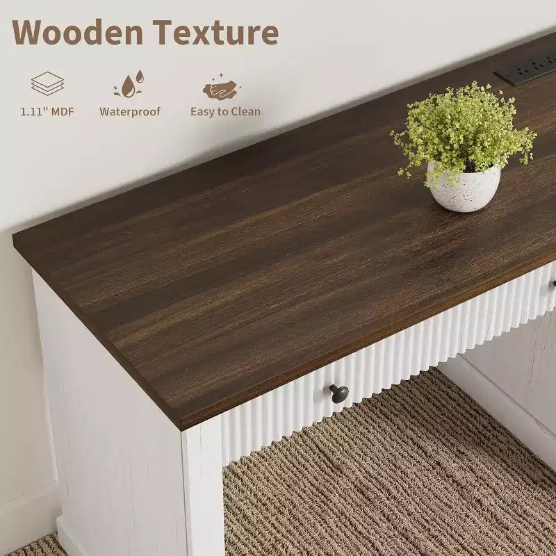 COZONY 60 Scrivania Direzionale Moderna con Piano in Legno Scanalato, Mobile Archivio e Cassetti, Scrivania Spaziosa con Contenitore per Ufficio Domestico, Studio e Camera da Letto
