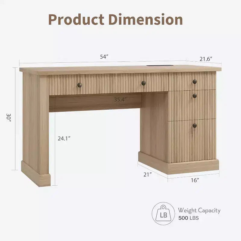 COZONY 60 Scrivania Direzionale Moderna con Piano in Legno Scanalato, Mobile Archivio e Cassetti, Scrivania Spaziosa con Contenitore per Ufficio Domestico, Studio e Camera da Letto