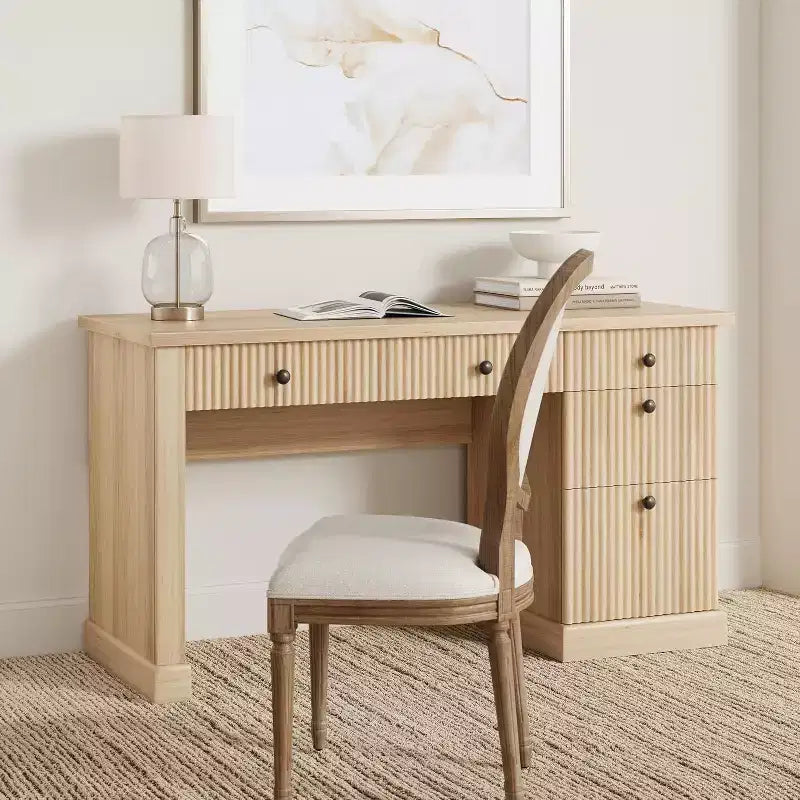 COZONY 60 Scrivania Direzionale Moderna con Piano in Legno Scanalato, Mobile Archivio e Cassetti, Scrivania Spaziosa con Contenitore per Ufficio Domestico, Studio e Camera da Letto