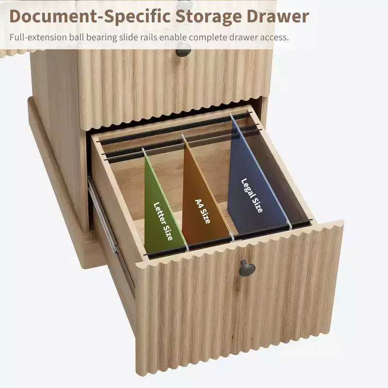COZONY 60 Scrivania Direzionale Moderna con Piano in Legno Scanalato, Mobile Archivio e Cassetti, Scrivania Spaziosa con Contenitore per Ufficio Domestico, Studio e Camera da Letto
