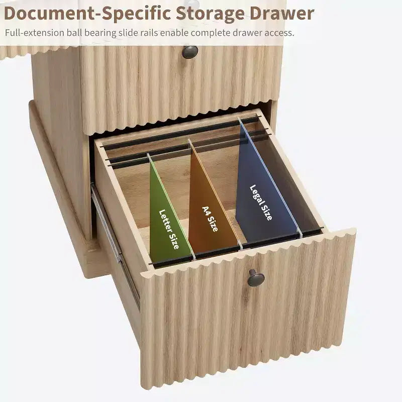 COZONY 60 Scrivania Direzionale Moderna con Piano in Legno Scanalato, Mobile Archivio e Cassetti, Scrivania Spaziosa con Contenitore per Ufficio Domestico, Studio e Camera da Letto
