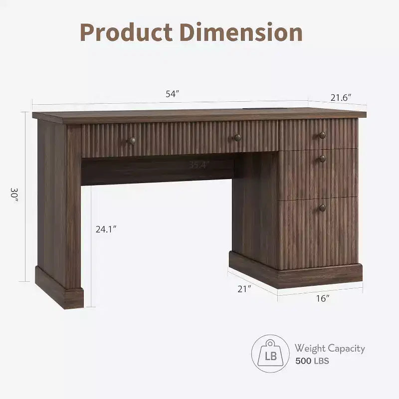 COZONY 60 Scrivania Direzionale Moderna con Piano in Legno Scanalato, Mobile Archivio e Cassetti, Scrivania Spaziosa con Contenitore per Ufficio Domestico, Studio e Camera da Letto