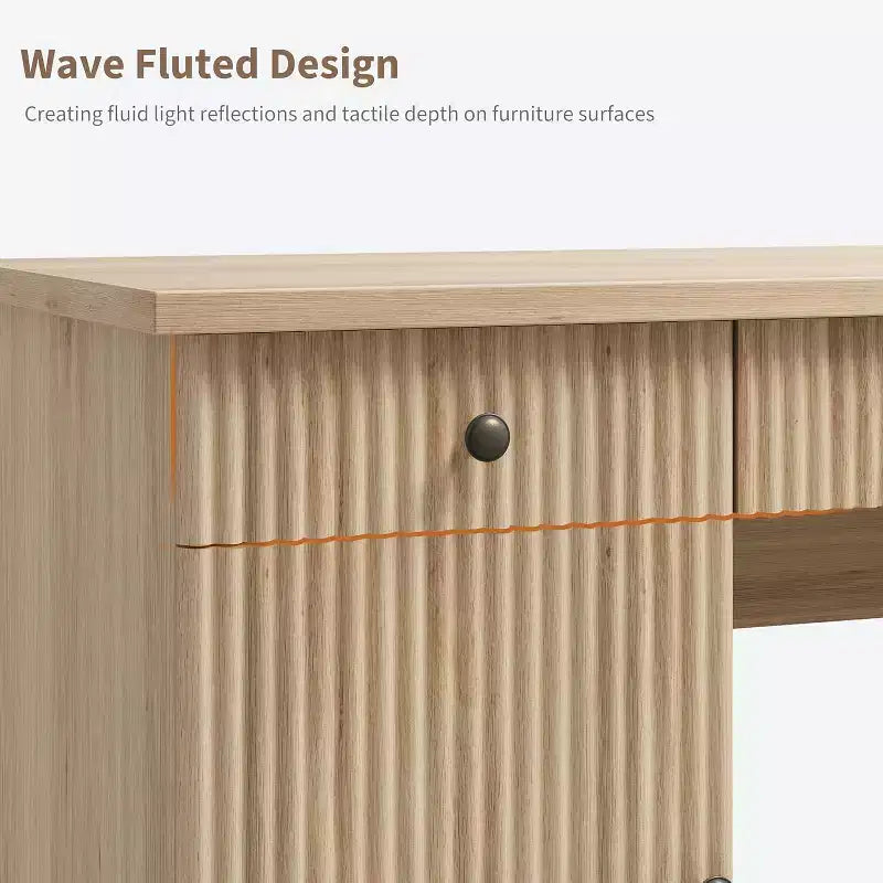 COZONY 60 Scrivania Direzionale Moderna con Piano in Legno Scanalato, Mobile Archivio e Cassetti, Scrivania Spaziosa con Contenitore per Ufficio Domestico, Studio e Camera da Letto
