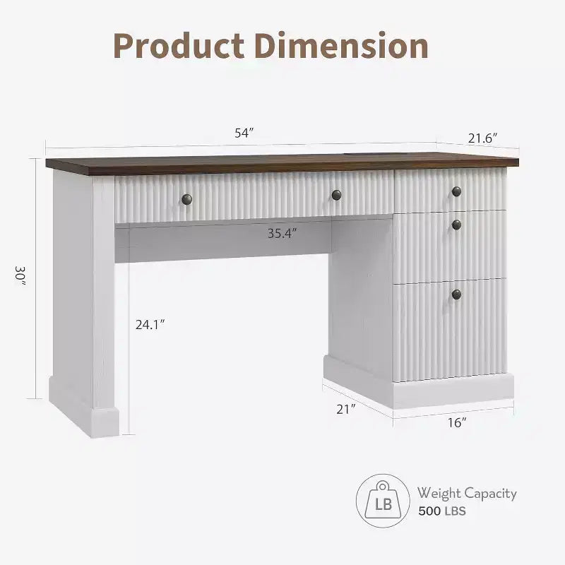 COZONY 60 Scrivania Direzionale Moderna con Piano in Legno Scanalato, Mobile Archivio e Cassetti, Scrivania Spaziosa con Contenitore per Ufficio Domestico, Studio e Camera da Letto