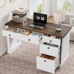 COZONY 60 Scrivania Direzionale Moderna con Piano in Legno Scanalato, Mobile Archivio e Cassetti, Scrivania Spaziosa con Contenitore per Ufficio Domestico, Studio e Camera da Letto