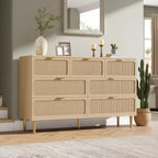 Cassettiera a 7 cassetti in rattan per camera da letto - Cassettiera in legno da 53,9 cm con maniglie in metallo, porta TV multifunzione e organizer contenitore