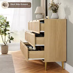 Cassettiera a 7 cassetti in rattan per camera da letto - Cassettiera in legno da 53,9 cm con maniglie in metallo, porta TV multifunzione e organizer contenitore