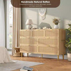 Cassettiera a 7 cassetti in rattan per camera da letto - Cassettiera in legno da 53,9 cm con maniglie in metallo, porta TV multifunzione e organizer contenitore