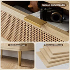 Cassettiera a 7 cassetti in rattan per camera da letto - Cassettiera in legno da 53,9 cm con maniglie in metallo, porta TV multifunzione e organizer contenitore