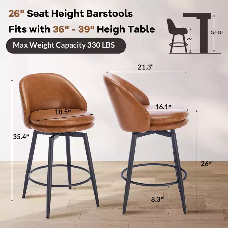 GustoWave Sgabelli da Bar Moderni Girevoli Imbottiti Set da 2, Sgabelli Girevoli da 26 Pollici con Gambe in Metallo, Sedie da Bar in Similpelle